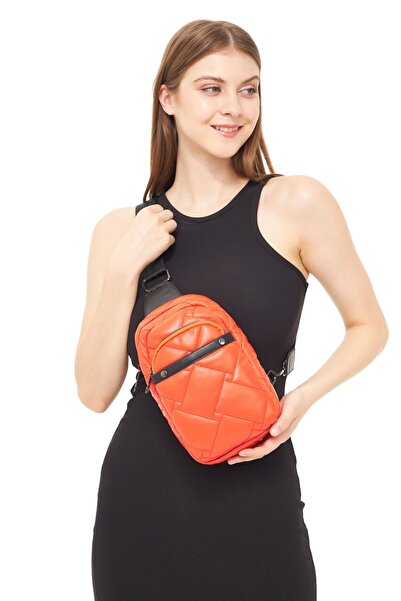 Morpelikan Women's Parachute Fabric Three-Compartment Orange Color Body Bag Shoulder Chest Bag