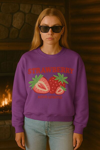 E-ROMA Hanorac unisex cu imprimeu cu căpșuni