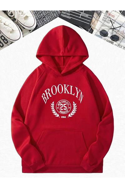 DM DOLCE MORE Hanorac oversize cu glugă, cu imprimeu, 3 fire, din bumbac pieptănat, roșu, BROOKLYN 25