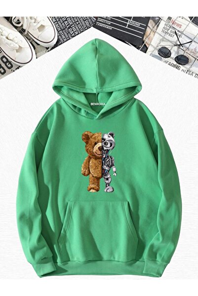 DM DOLCE MORE سترة رياضية كبيرة الحجم بقلنسوة مطبوعة من قماش الروبوكيت الممشط...