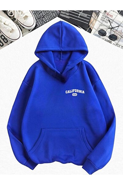 DM DOLCE MORE Hanorac supradimensionat cu glugă, cu 3 fire, din bumbac pieptănat, cu imprimeu de flori de cactus