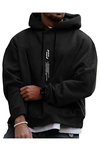 DM DOLCE MORE سويت شيرت بقلنسوة كبير الحجم مطبوع عموديًا من القطن الممشط ذو 3...