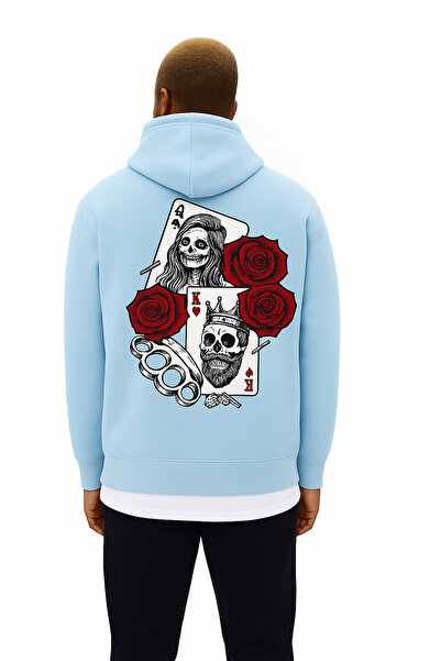 E-ROMA Hanorac unisex supradimensionat cu 3 fire din bumbac pieptănat imprimat