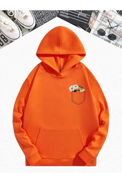 DM DOLCE MORE سترة رياضية كبيرة الحجم بقلنسوة مطبوعة بنقشة الأقحوان من القطن ...