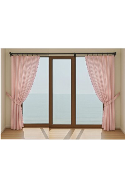 HOME ART ATELIER hand made PEMBE ÇİZGİLİ BOYUNA FIRFIRLI Doğal Vintage Pamuk ...