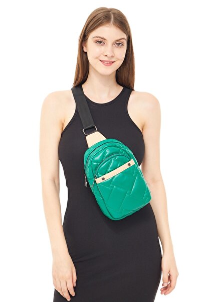 Morpelikan Women's Parachute Fabric Green Colored Three-Compartment Body Bag Shoulder Chest Bag
