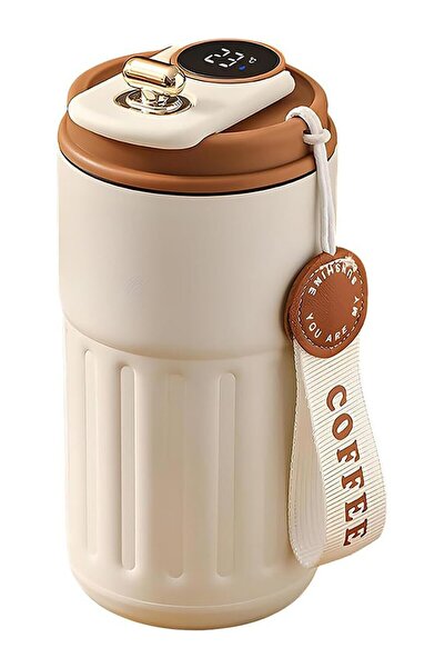 Halk Kitabevi Dijital Led Göstergeli 316 L Palanmaz Çelik 400 ML Termos - Kah...