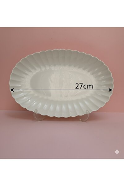 Kütahya Porselen Bone Luz Form 27 Cm Kayık Tabak ( Amblemli )