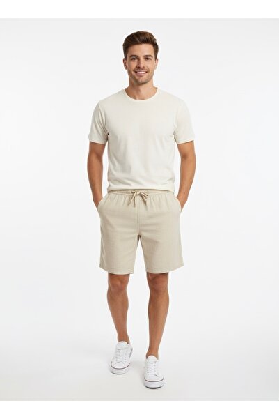 TheSeason Ανδρικό σορτς από πέτρινο βαμβακερό λινό με ελαστική μέση