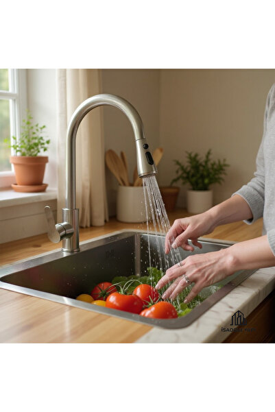 İSAOĞLU YAPI Inox Ginza Design Spiral Kitchen Faucet Spiral Sink Tap Pivoting Head Kitchen Faucet