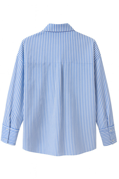 OLEAOFFICIAL Standart Beden Oversize Çizgili Nakış Detaylı Gömlek