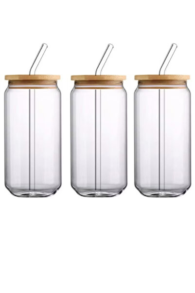 package home 3 Glass Cafe Cup with Bamboo Lid and Straw