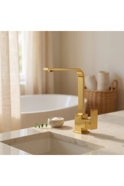 İSAOĞLU YAPI Gold Kitchen Faucet - Square Modern Design Sink Tap