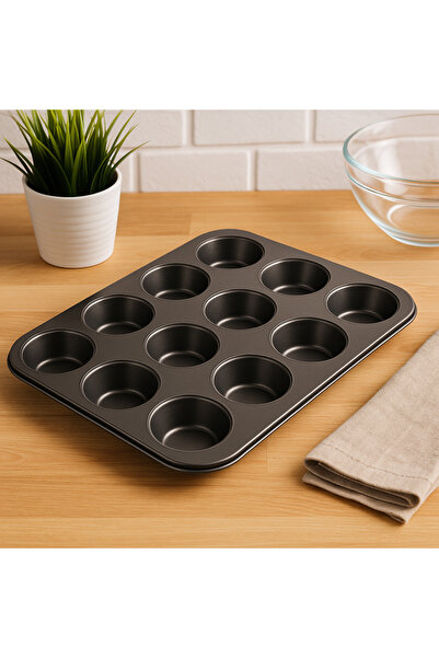 Amentes Siyah 12'li Muffin Kek Kalıbı 26x 38 Cm