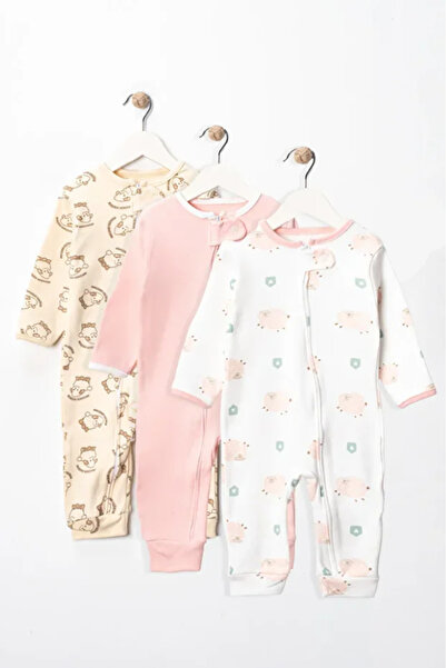 Bamoola for Babies 100% Cotton 9-12-18 Months Lamb Animal 3-Piece Jumpsuit with Cuffs Without Booties (Baby Girl Boy)