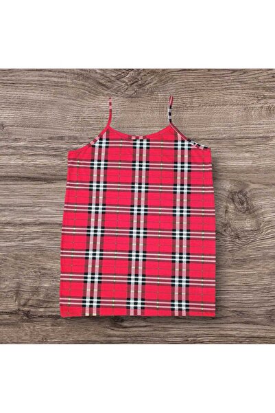 ESTA STORE Red Plaid Patterned Strap Tank Top