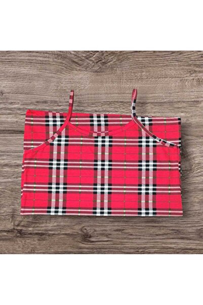 ESTA STORE Red Plaid Patterned Strap Tank Top