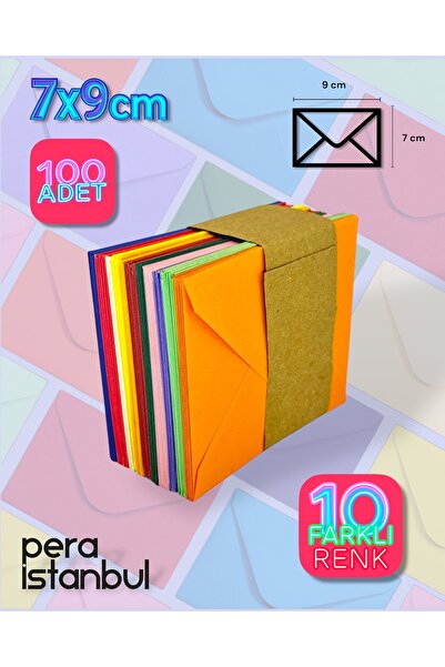 Pera İstanbul Renkli Küçük Zarf 7x9 Cm 100 Lü Paket Hediye Doğum Günü Dilekle...