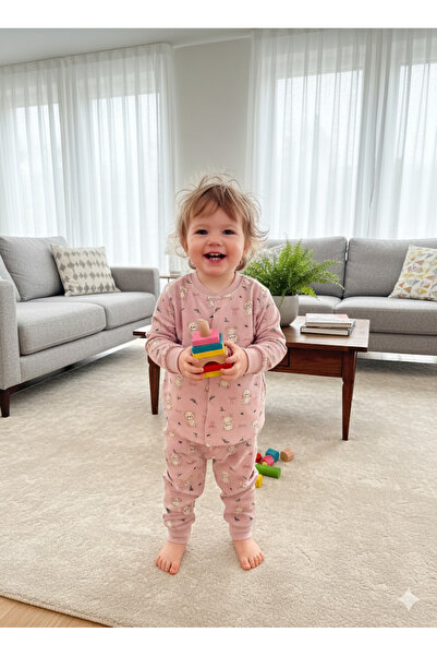 Miniworld Kız-Erkek Bebek- Çocuk Pijama Takımı %100 Pamuk Uzun Kollu Önü Çıtçıtlı Mevsimlik