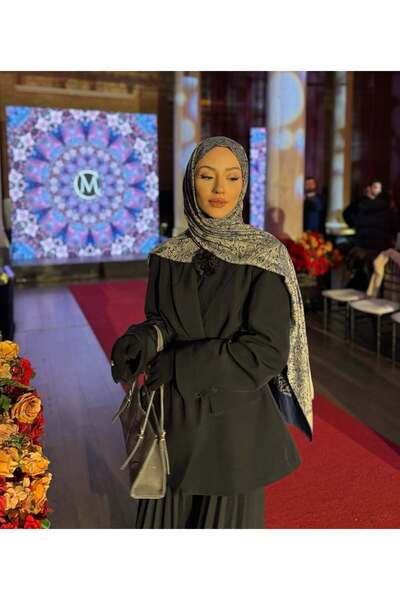 Mooncorn Şal cu două feţe cu model de henna albastru petrol-bej