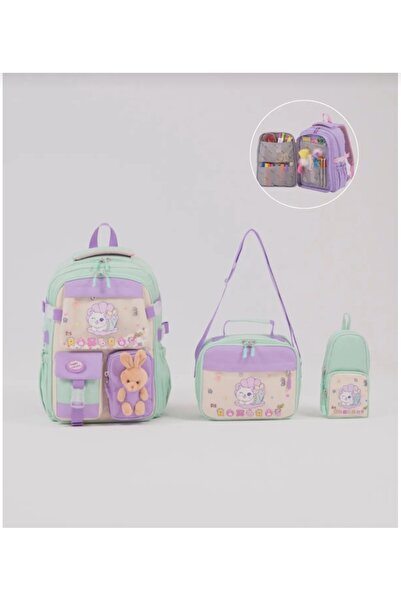 DADU Roxbros Tavşan Figürlü 3'lü Kız Çocuk Okul Çantası Seti - Termal Beslenm...