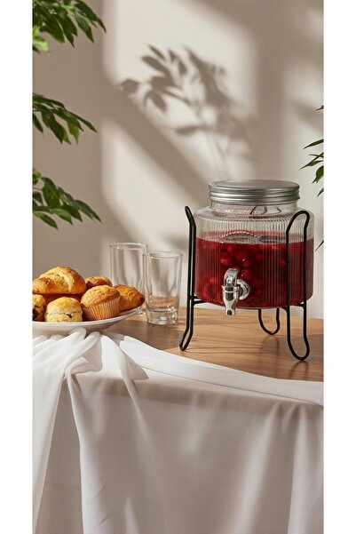 Generic Glass beverage dispenser with metal stand.