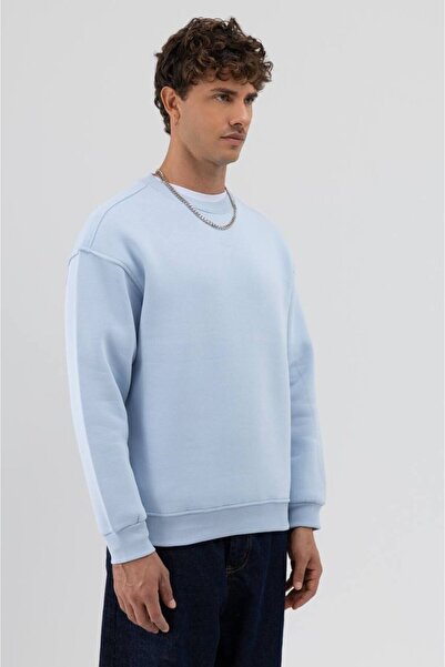 İLKCET MODA Basic Baby Blue Unisex Oversize Premium Φούτερ