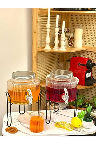 Generic Glass beverage dispenser set with metal stand.