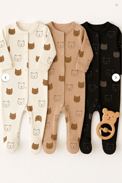 Bamoola 100% Cotton Brown Animal Patterned 3-Piece Jumpsuit with Booties (Girl - Boy - Newborn)