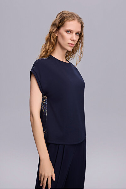 Naramaxx Kumaş Karışımlı Düşük Kollu Lacivert Bluz