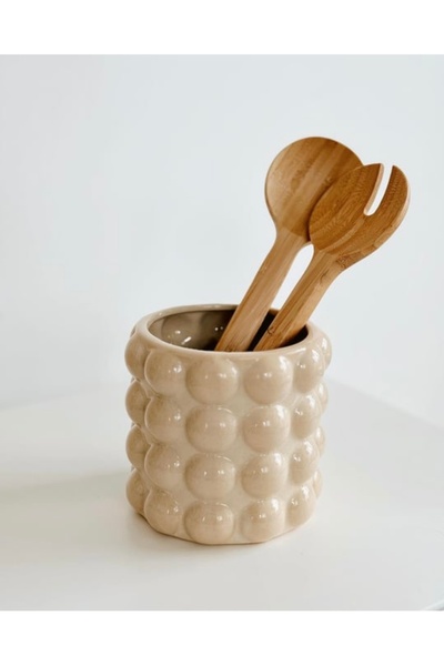 AYSA HOME DECOR Krem Seramik Bubble Vazo, Kaşıklık