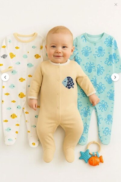 Bamoola 100% Cotton Fish Patterned 3-Piece Jumpsuit with Booties (Girl - Boy - Newborn)