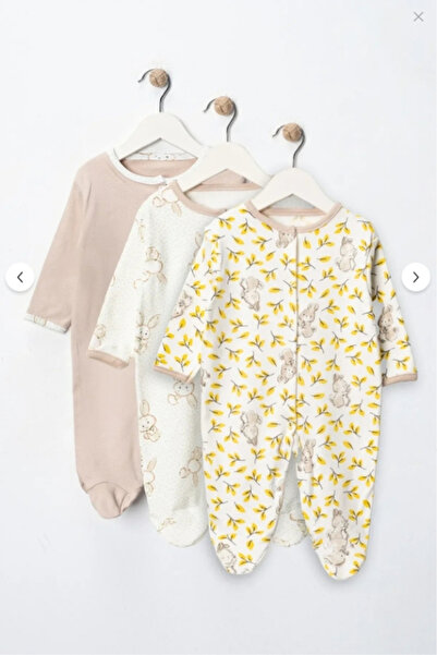 Bamoola 100% Cotton Sweet Rabbit Print 3-Piece Jumpsuit with Booties (Girl - Boy - Newborn)