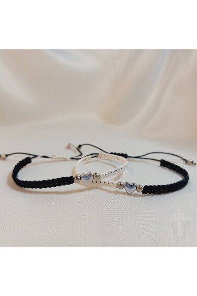 Crystal Atelier سوار منسوج من المكرامية باللون الأسود للجنسين مكون من قطعتين ...