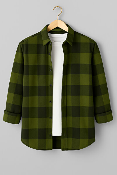 mavisima erkek giyimi Men's Khaki Black Checkered Lumberjack Shirt – Comfortable Fit New Season Winter Fashion Trend