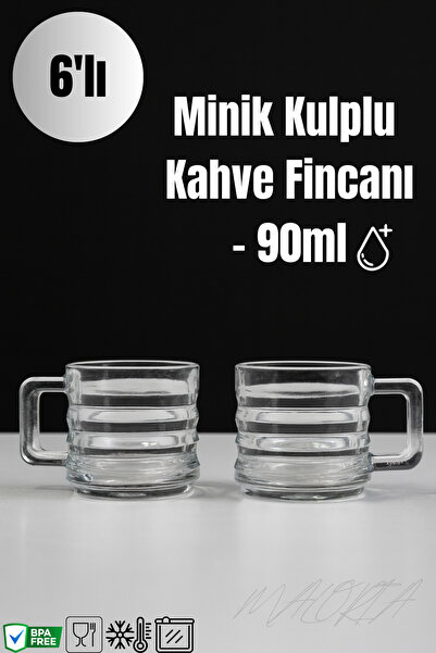 Maloria Minik Şerit Kulplu Cam Bardak | 6'lı - 100ml