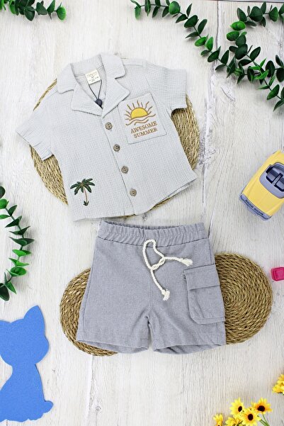 EYMİRGİYİM Shirt Suit Linen Pocket Shorts Men's Set 3-6 Months, 6-9 Months, 9-12 Months, 12-18 Months