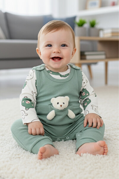 EYMİRGİYİM Ayıcıklı Raporlu Kumaş Erkek Bebek Çocuk Tulum 3 Ay, 6 Ay, 9 Ay