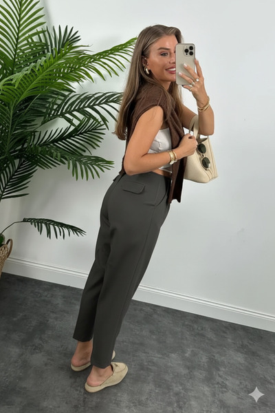 trendalisse Premium Kalite Tok Kumaş Kemerli Antrasit Havuç Pantolon