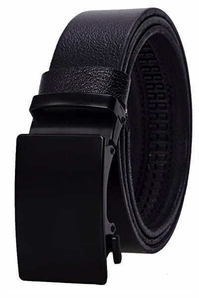 derikem Bison Leather Automatic Buckle Holeless Men's Belt - Automatic Belt