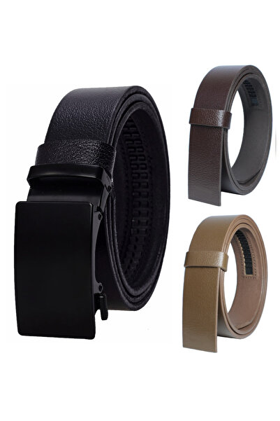 derikem Bison Leather Automatic Buckle Holeless Men's Belt - Automatic Belt