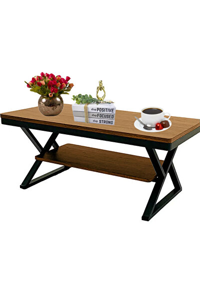 AGD Rectangular wooden coffee table with two layers and an open storage shelf 110*60*45 cm