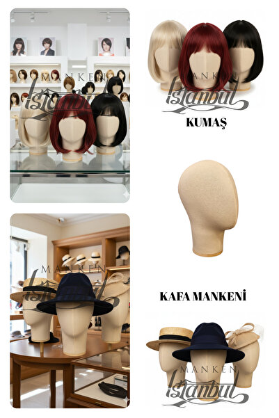 Manken İstanbul Kumaş Kaplı Polyester Kafa Mankeni Aksesuar Mankeni Şapka Man...