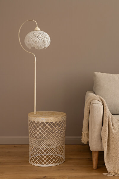 VENON Aydınlatma Lambader Sehpalı Tuğçe (SİNEM KAFA) Krem Sarı Patine