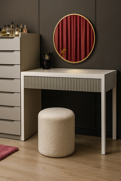 LOVİSSE HOME Aura Puf Pofuduk, Pofidik Teddy Ayak Uzatma - Kapı Önü- Makyaj Pufu Kırık Beyaz