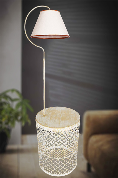 VENON Aydınlatma Lambader Gold Sehpalı Elips Krem Sarı Patine (GOLD ÇEMBER) Krem Şapka.