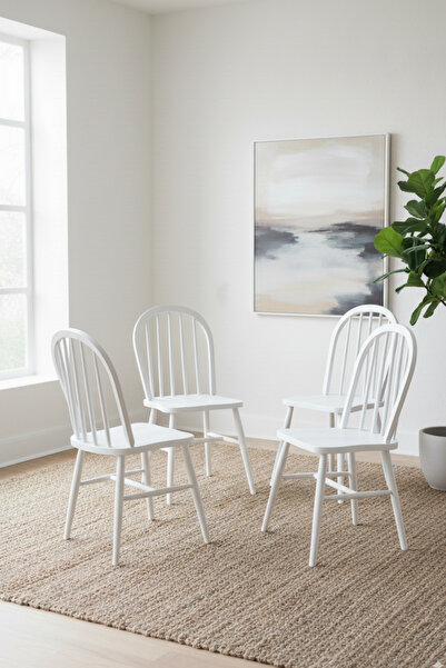 Woodenbend Milena Beyaz Ahşap Sandalye 4 Adet – Kayın Ağacı Lake Dayanıklı Mo...