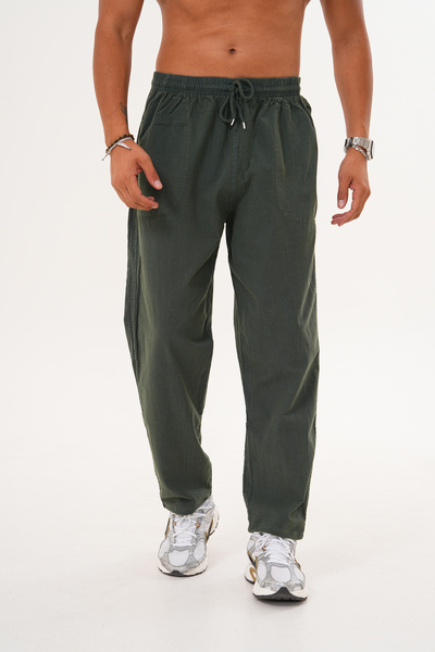 BigBrossBoutique Khaki Men's Summer Cotton Linen Blended Comfortable Fit Trousers