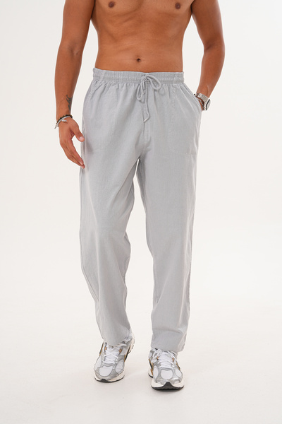 BigBrossBoutique Gray Men's Cotton-Linen Blend Comfortable Fit Pants