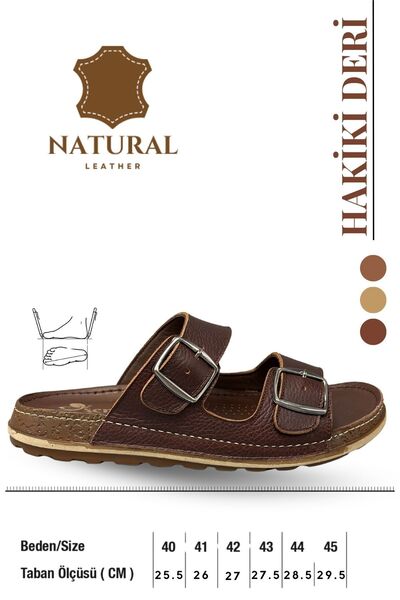 sermoda Genuine Leather Men's Slippers Natural Leather Slippers t Brown